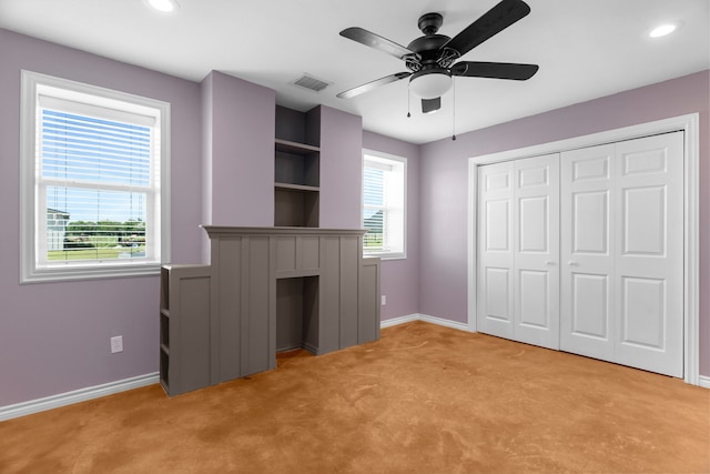 1206 Jc Maples Rd, Gunter, TX 75058 - unfurnished living room with baseboards, light colored carpet, a ceiling fan, and recessed lighting