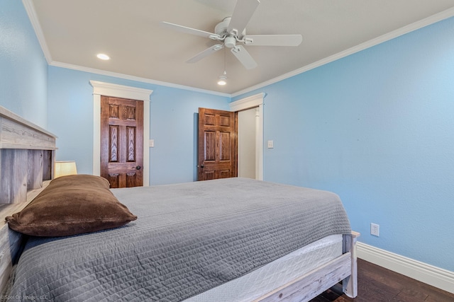 118 Lightning Trl, Forney, TX 75126 - bedroom with baseboards, wood finished floors, ornamental molding, recessed lighting, and ceiling fan