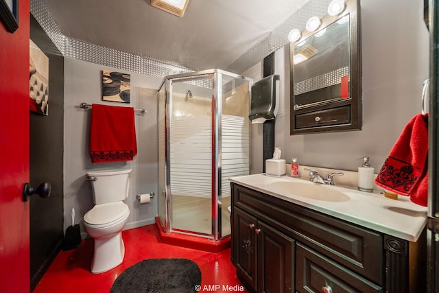1302 County Road 142, Ovalo, TX 79541 - bathroom featuring vanity, a shower stall, and toilet