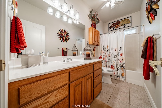 1302 County Road 142, Ovalo, TX 79541 - full bath with toilet, tile patterned flooring, vanity, baseboards, and shower / bath combo with shower curtain