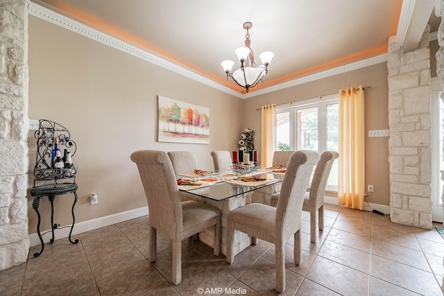 1302 County Road 142, Ovalo, TX 79541 - dining area featuring crown molding, a chandelier, tile patterned floors, and baseboards