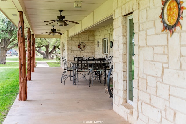 1302 County Road 142, Ovalo, TX 79541 - view of patio featuring ceiling fan and outdoor dining space
