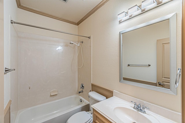 15097 Blakehill Dr, Frisco, TX 75035 - bathroom with crown molding, vanity,  shower combination, and toilet