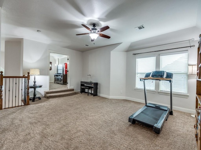 1141 Saint Peter Ln, Prosper, TX 75078 - exercise room with carpet floors and a ceiling fan