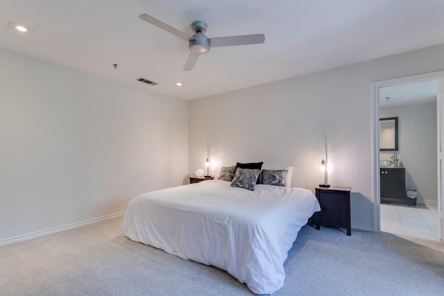 3100 Cole Ave Unit 203, Dallas, TX 75204 - bedroom with light colored carpet, recessed lighting, baseboards, and ceiling fan