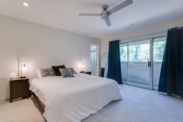 3100 Cole Ave Unit 203, Dallas, TX 75204 - carpeted bedroom featuring access to exterior, recessed lighting, and ceiling fan