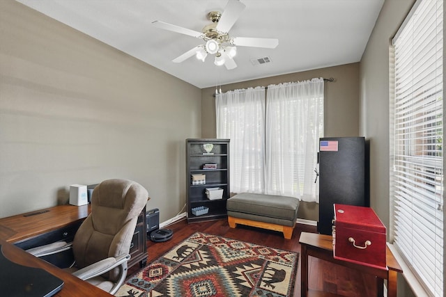 6600 Stewart Blvd, The Colony, TX 75056 - office area featuring ceiling fan, wood finished floors, and baseboards