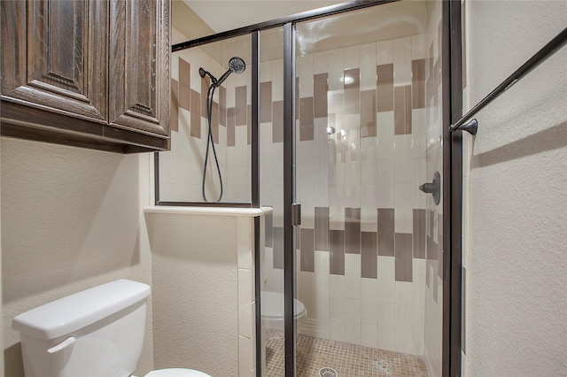 188 Las Colinas Trl, Cross Roads, TX 76227 - bathroom featuring toilet, a shower stall, and a textured wall
