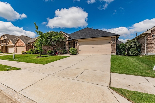 816 Kinghaven Dr, Little Elm, TX 75068 - view of front of property with brick siding, a front lawn, a garage, and driveway