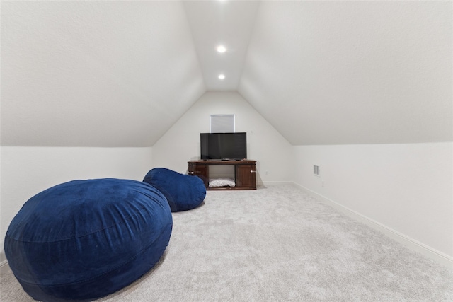959 County Road 1300, Bridgeport, TX 76426 - sitting room with vaulted ceiling, recessed lighting, baseboards, and carpet floors