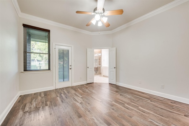 2132 Portwood Way, Fort Worth, TX 76179 - unfurnished room featuring wood finished floors, a ceiling fan, ornamental molding, and baseboards