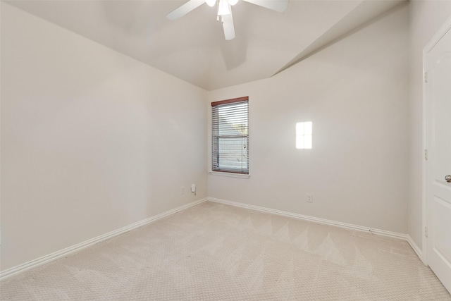 2132 Portwood Way, Fort Worth, TX 76179 - spare room featuring light colored carpet, ceiling fan, baseboards, and vaulted ceiling