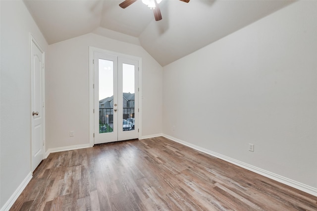 2132 Portwood Way, Fort Worth, TX 76179 - additional living space with french doors, a ceiling fan, wood finished floors, lofted ceiling, and baseboards