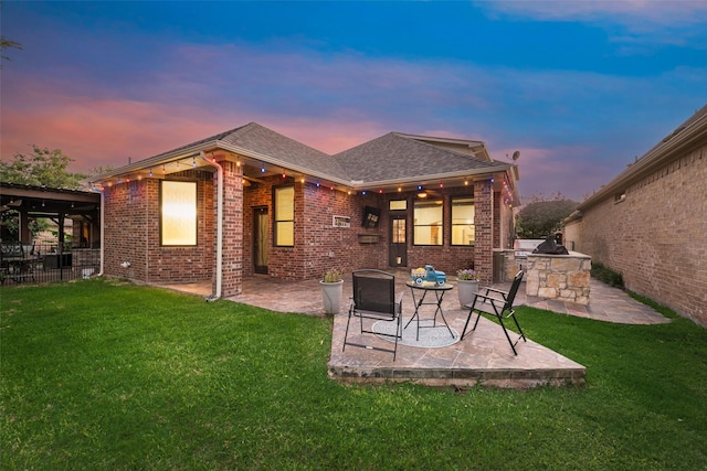 2132 Portwood Way, Fort Worth, TX 76179 - back of house with area for grilling, a patio, brick siding, and a shingled roof
