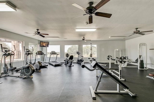2132 Portwood Way, Fort Worth, TX 76179 - exercise room with a textured ceiling and ceiling fan