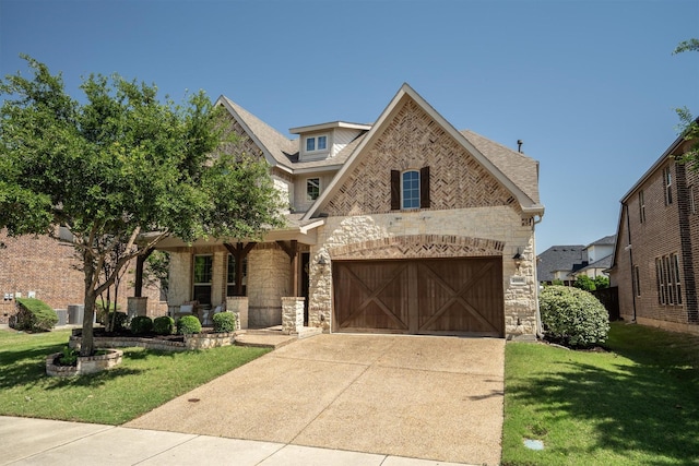 2886 Nottingham Dr, Trophy Club, TX 76262 - view of front of property featuring stone siding, a front lawn, concrete driveway, and a shingled roof
