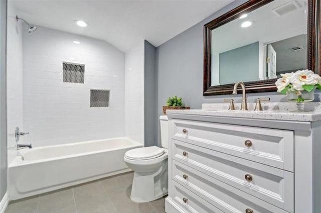 3124 Crest Ridge Dr, Dallas, TX 75228 - bathroom with toilet, tile patterned floors, vanity, shower / bath combination, and recessed lighting