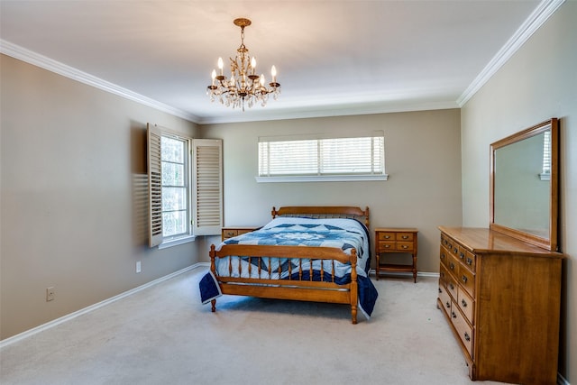 6070 Averill Way Unit A, Dallas, TX 75225 - bedroom with a chandelier, crown molding, light carpet, and baseboards