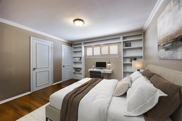 6070 Averill Way Unit A, Dallas, TX 75225 - bedroom featuring ornamental molding, dark wood-type flooring, and baseboards