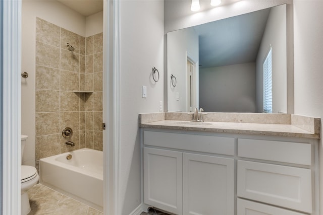 2205 Grafton Ln, Mckinney, TX 75071 - bathroom with vanity, toilet,  shower combination, and tile patterned flooring