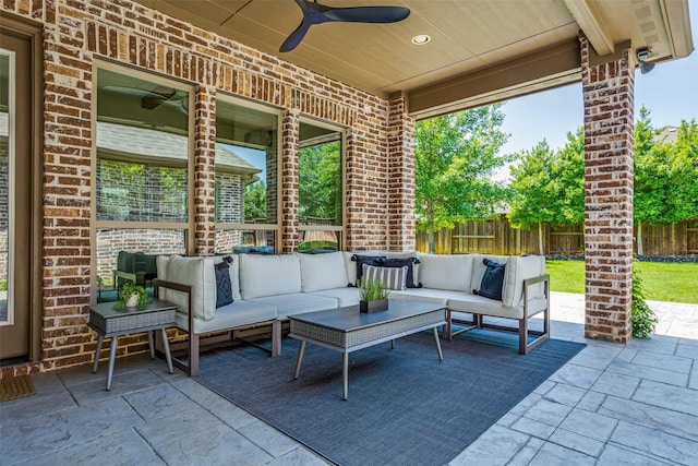 2205 Grafton Ln, Mckinney, TX 75071 - view of patio featuring an outdoor hangout area and ceiling fan