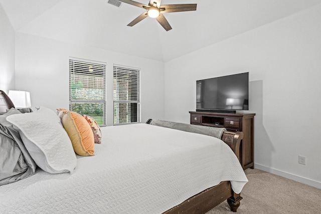 3952 Oak Creek Cir, Denison, TX 75020 - carpeted bedroom featuring baseboards, a ceiling fan, and vaulted ceiling