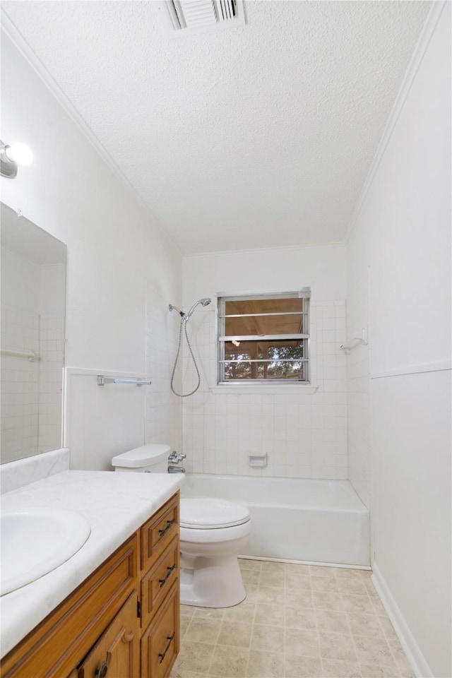 125 Harrison, Detroit, TX 75436 - bathroom with bathtub / shower combination, vanity, a textured ceiling, and toilet