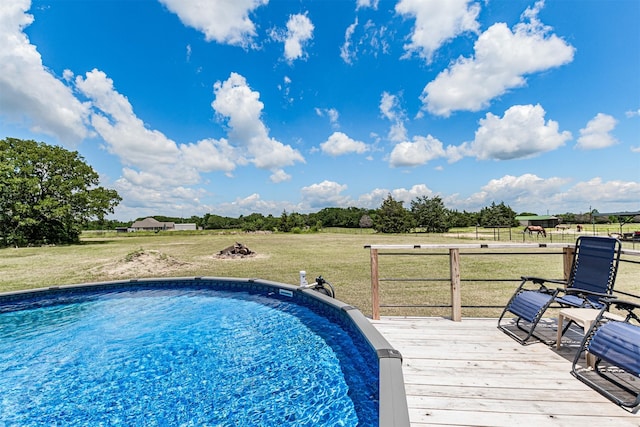7662 Vz County Road 3504, Wills Point, TX 75169 - swimming pool with a wooden deck, a lawn, and an outdoor fire pit
