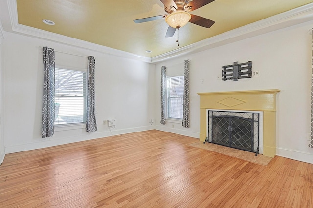 4532 Calmont Ave, Fort Worth, TX 76107 - unfurnished living room featuring a fireplace with flush hearth, wood finished floors, plenty of natural light, and ornamental molding