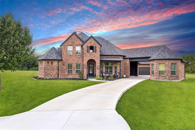 5900 Stage Coach Cir, Westlake, TX 76262 - view of front facade featuring driveway, brick siding, a front yard, and a shingled roof