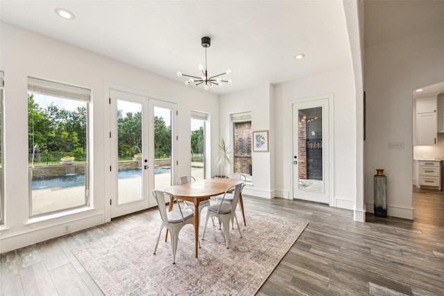 5900 Stage Coach Cir, Westlake, TX 76262 - dining space with plenty of natural light, a chandelier, wood finished floors, recessed lighting, and baseboards