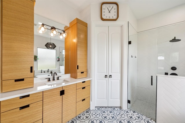 5900 Stage Coach Cir, Westlake, TX 76262 - full bathroom with a stall shower, tile patterned floors, and vanity