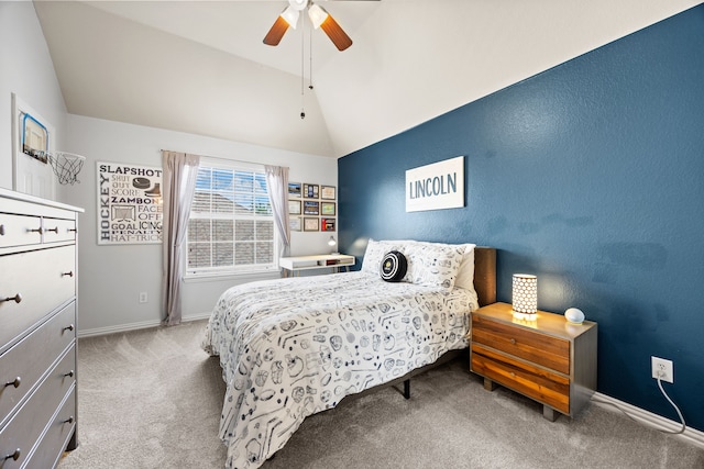 2441 Deerwood Dr, Little Elm, TX 75068 - bedroom with lofted ceiling, carpet flooring, baseboards, and ceiling fan