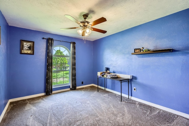 5225 Marks Cir, The Colony, TX 75056 - unfurnished room featuring a ceiling fan, carpet, baseboards, a textured ceiling, and a textured wall