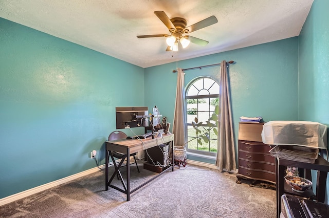 5225 Marks Cir, The Colony, TX 75056 - office space with carpet flooring, baseboards, ceiling fan, and a textured ceiling