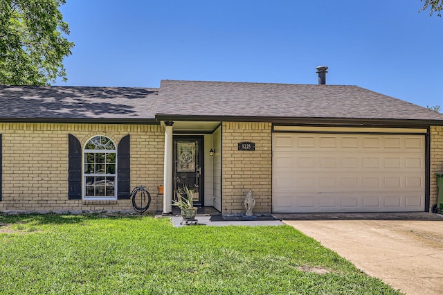 5225 Marks Cir, The Colony, TX 75056 - ranch-style home with brick siding, concrete driveway, a front yard, and a shingled roof