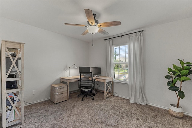 3303 Hawkins Dr, Fate, TX 75189 - office area featuring carpet, ceiling fan, and baseboards