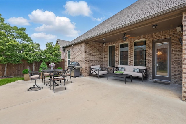 7401 Sabine Dr, Mckinney, TX 75071 - view of patio with grilling area, an outdoor living space, fence, a ceiling fan, and outdoor dining space