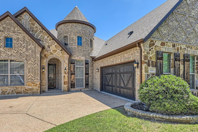 600 Oakmont Ct, Desoto, TX 75115 - view of front of property featuring concrete driveway, brick siding, stone siding, a garage, and roof with shingles