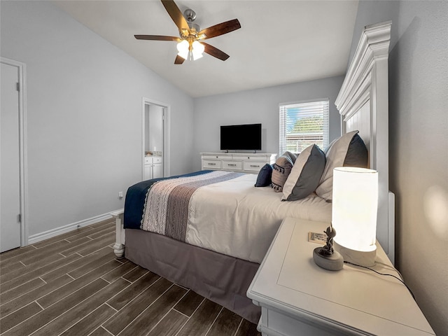 2114 Cottage Oak Ln, Colleyville, TX 76034 - bedroom with lofted ceiling, dark wood-type flooring, a ceiling fan, and baseboards