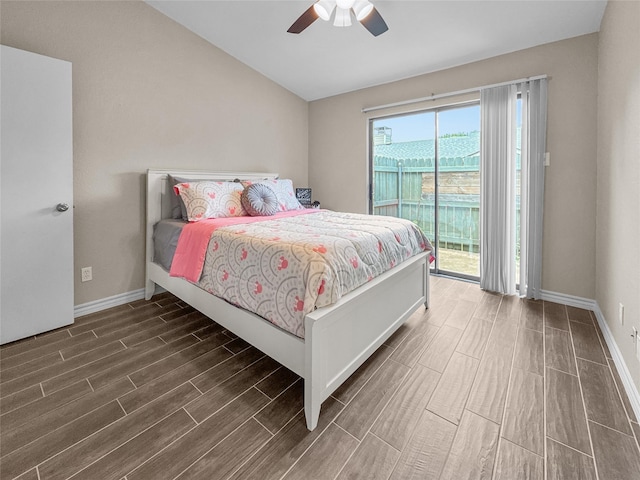 2114 Cottage Oak Ln, Colleyville, TX 76034 - bedroom with wood finished floors, lofted ceiling, access to outside, and baseboards