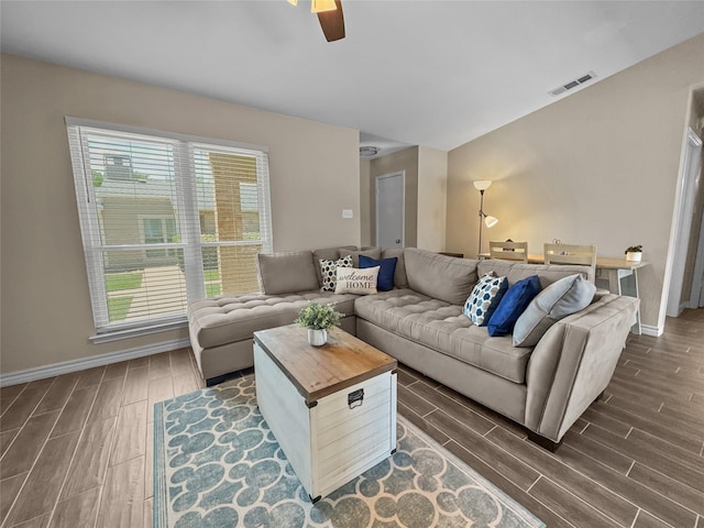 2114 Cottage Oak Ln, Colleyville, TX 76034 - living area featuring wood tiled floors, baseboards, and ceiling fan