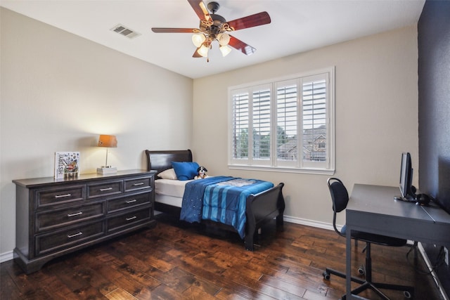 760 Del Carmen Dr, Prosper, TX 75078 - bedroom with dark wood-style floors, an office area, baseboards, and ceiling fan