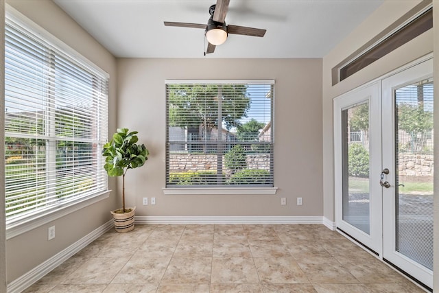402 Pebble Beach Dr, Frisco, TX 75036 - unfurnished room featuring a ceiling fan, baseboards, and french doors