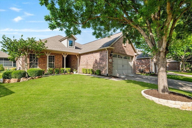 402 Pebble Beach Dr, Frisco, TX 75036 - view of front of property with brick siding, concrete driveway, a garage, and a front yard