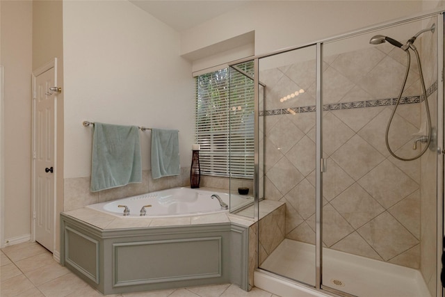 4301 Sandra Lynn Dr, Flower Mound, TX 75022 - bathroom featuring a shower stall, a bath, and tile patterned flooring