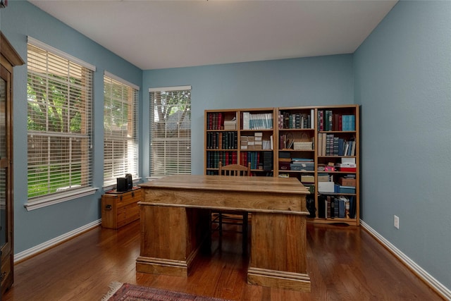 4301 Sandra Lynn Dr, Flower Mound, TX 75022 - home office featuring dark wood-style flooring and baseboards