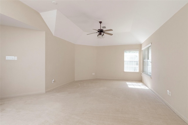 4301 Sandra Lynn Dr, Flower Mound, TX 75022 - empty room featuring light carpet, ceiling fan, vaulted ceiling, and baseboards