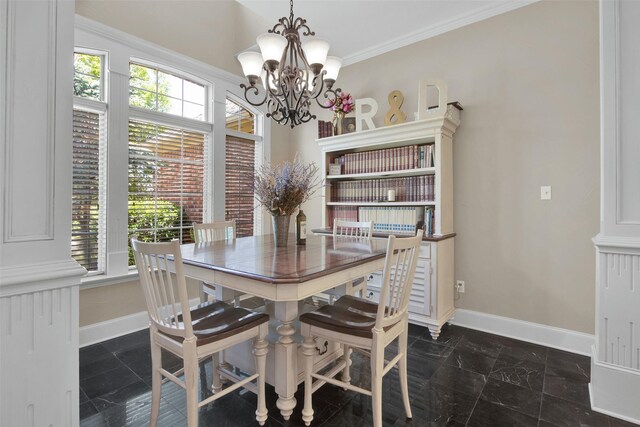 2920 Village Cir, Denison, TX 75020 - dining room featuring baseboards, a chandelier, and crown molding
