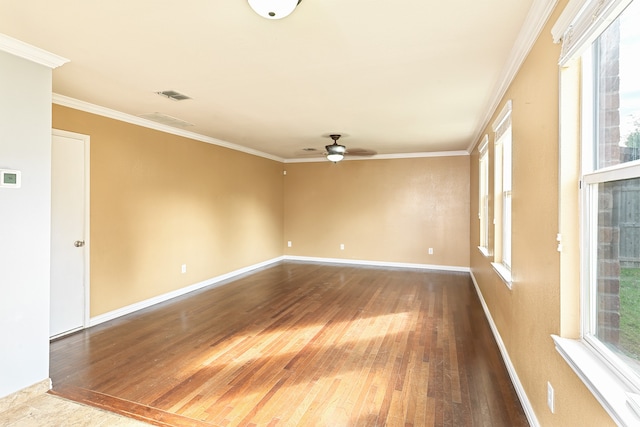 6508 Corral Ln, Denton, TX 76210 - empty room featuring wood finished floors, a ceiling fan, crown molding, and baseboards